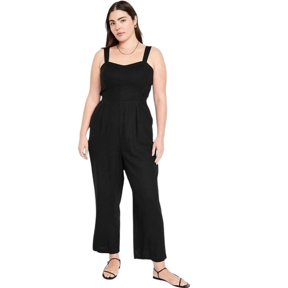 Old Navy Pants - Old Navy Linen Blend Cami Smocked Jumpsuit in Black Jack Like New - Sz XL